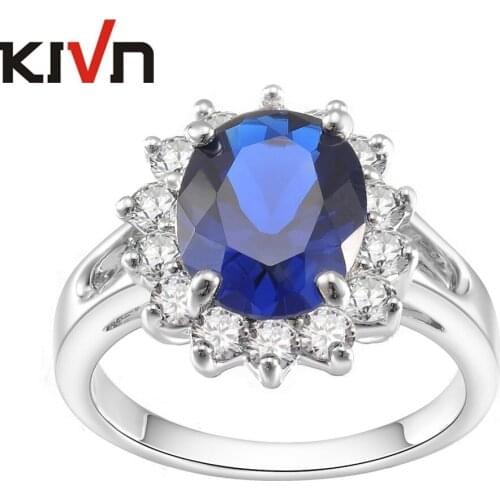 KIVN Fashion Jewelry CZ Blue Stone Womens Girls Bridal Wedding Engagement Simulated Pearl Rings Christmas Birthday Gifts