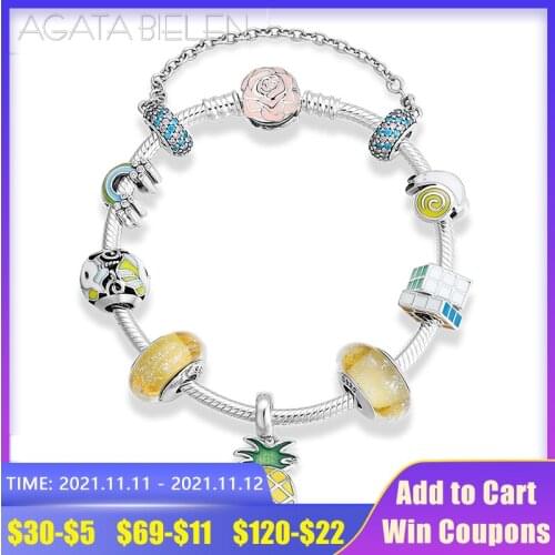 925 Sterling Silver yellow series summer tropical pineapple fruit fine Pendant finished bracelet Fashion Charm Bracelet Jewelry