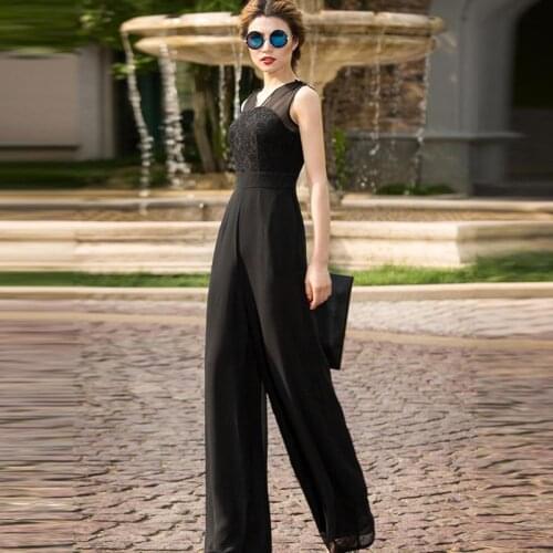 Jumpsuit Women Summer 2020 High Street Chiffon Elegant Full Length Wide Leg Party White Lace Jumpsuits Plus Size Romper 3XL 4XL