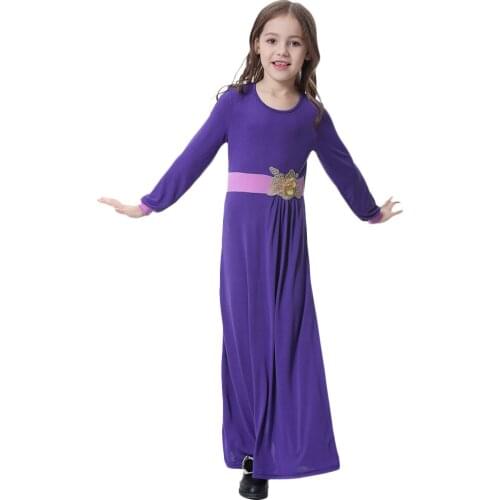 Girls Muslim Maxi Dress Dubai Kaftan Long Gown Abaya Islam Dresses Robe for Kids Long Sleeve Pleated Holiday Long Dress 6-17Y