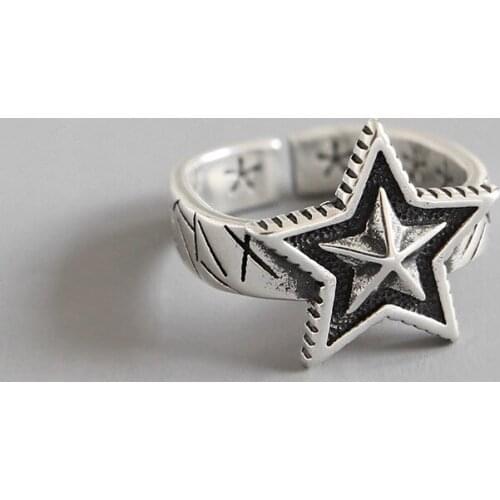 WYJZY Retro five-pointed star shape sterling silver opening ring for women personality trend fashion ladies decorative ring