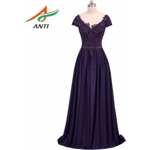 ANTI Real picture Custom made Chiffon Short sleeve purple evening dress 2018 Robe de soiree party dresses Vestido de festa