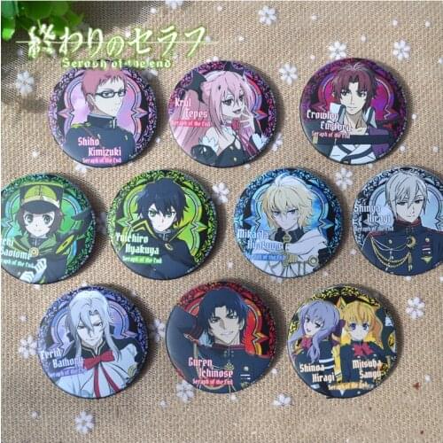 10pcs/set 58MM Anime Seraph of the end Hiiragi Shinoa Owari no Serafu Mitsuba Sangu Ferid Full Member Badge Pin Brooch Badge