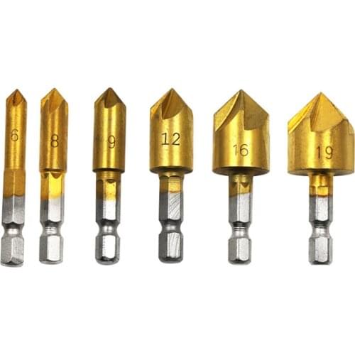 Hige quality 3pc HSS Chamfer Countersink Chamfer Drill Bit 1/4" Hex Shank 90 Degree Wood Chamfering Cutter