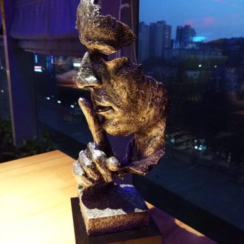 American Retro Creative Silence Is Gold Abstract Sculpture Craft Decoration for Office Living Room Artwork Ornament