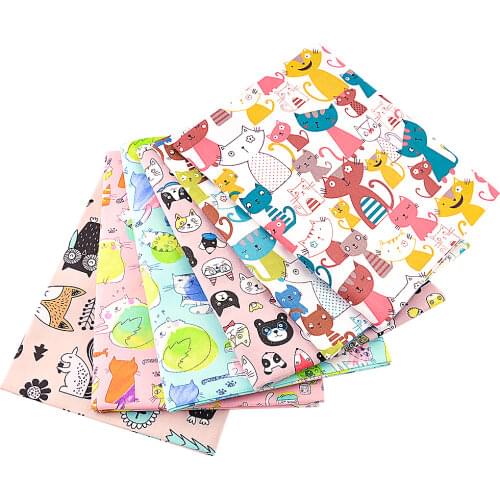 Booksew 100% Cotton Twill Fabric Cat Animal Design Sewing Cloth Fat Quarter DIY Bedsheet Pillow Patchwork Home Textile Tecido CM