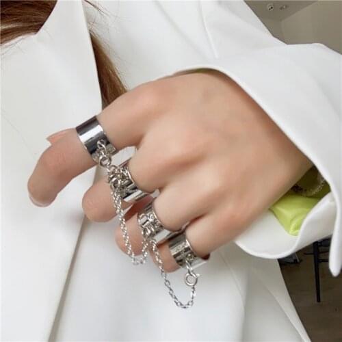 Bungee chain onepiece combination open ring punk style dark fan mouth men and women general fashion personality popular jewelry