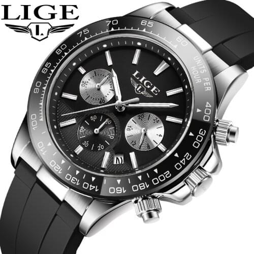 LIGE Mens Watches Luxury Top Brand Quartz Chronograph Watch Fashion Sports Automatic Date Silicone Men Clock Relogio Masculino