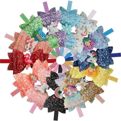 14 Packs Baby Headband Girls Glitter Unicorn Hair Bow Head Hoop Children Exquisite Layers Head Bands Rainbow Mermaid Designs