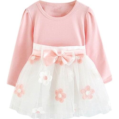 Autumn Floral Princess Baby Girls Dress For Kids Tulle Patchwork Flower Bow Dresses Sequins Party Birthday Baptism Vestido Girl