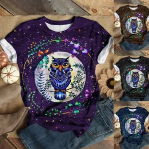 Owl Round Neck Short Sleeve Top Cartoon Animation Bottoming Shirt 2021 Fashion Korean Style T-shirt Casual Street Womens