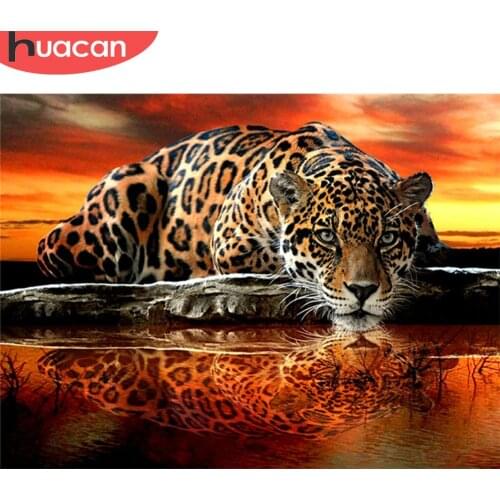 HUACAN 5d Full Drill Square Diamond Painting Animal Diamond Embroidery Leopard Picture Of Rhinestones Home Decor Diamond Art