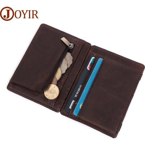 JOYIR Genuine Leather Men Magic Wallet Card Holder with Coin Pocket Business Thin Minimalist Money Bag Cash Clip RFID Man Purse