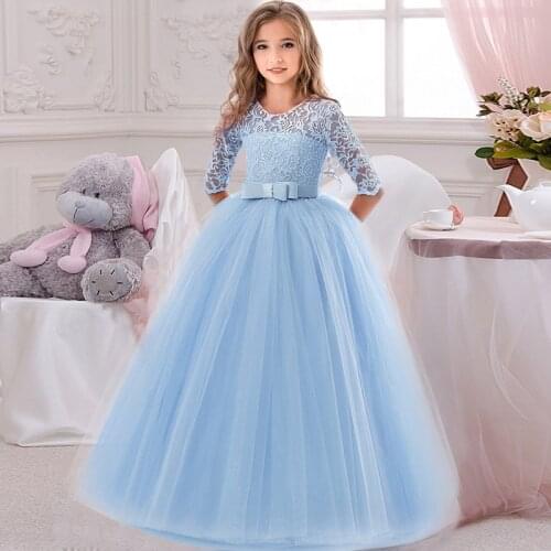 Flower girl lace stitching dress temperament girl party dress flower girl communion party dress birthday party dress