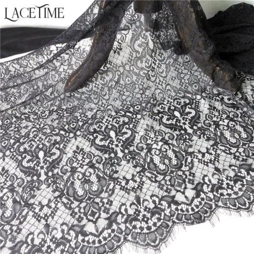 LaceTime 3M Soft Eyelash Lace Fabric Flower Black/White Hot Sale Lace Trim Handmade DIY Clothes Accessories 60CM Wide