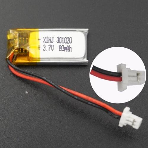 3.7V 80 mAh Lithium Polymer li po Battery Li ion cell 2Pin JST-PH 1.0mm plug 301020 For MP3 headphones bluetooth 3D glasses pen