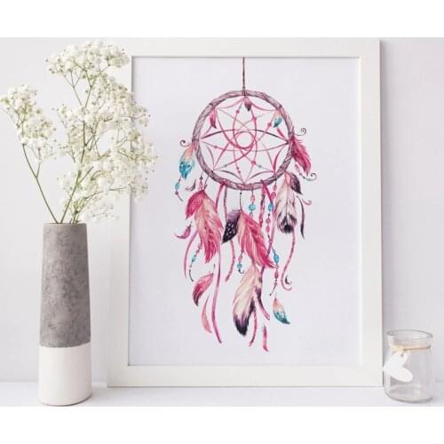 Dreamcatcher Print Watercolor Art Canvas Painting Dream Catcher Wall Art Picture Poster Tribal Boho Style Bedroom Home Decor