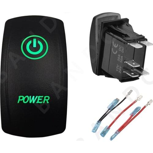 POWER 5P ON-OFF SPST Green LED Light Laser-Etched Rocker Switch for Car Boat Marine Yacht ARB RV Buses Truck,Jumper Wires Set