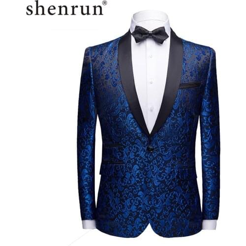 Men Fashion Slim Fit Suit Jacket Skinny Tuxedo Casual Blazer Floral Jacquard Shawl Lapel Costume Wedding Party Prom mens blazers