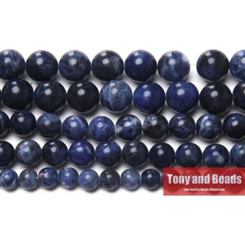 Natural Stone Old Blue Sodalite Round Loose Beads 15" Strand 3 4 6 8 10 12MM Pick Size For Jewelry Making SAB15
