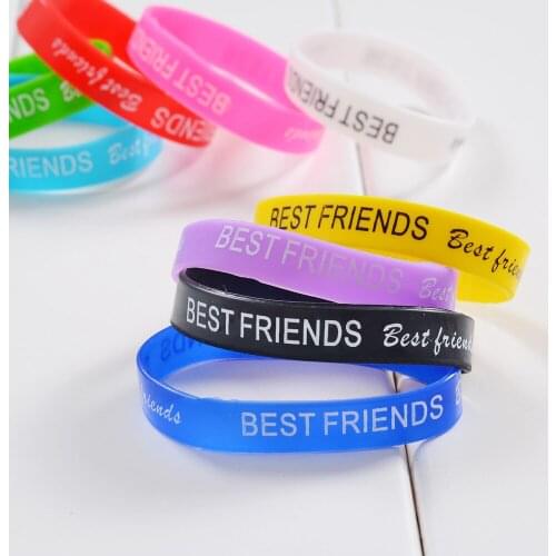 Wholesale 100pcs Mix Colors Trendy Silicone Rubber Wristband Wrist Band Cuff Bracelet Bangles for best friend Bracelet bands