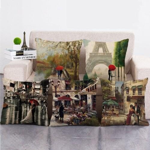Wholesale 45cm*45cm Street scenery series Linen/Cotton Throw Pillow Covers Couch Cushion Cover Home Decor Pillowcase