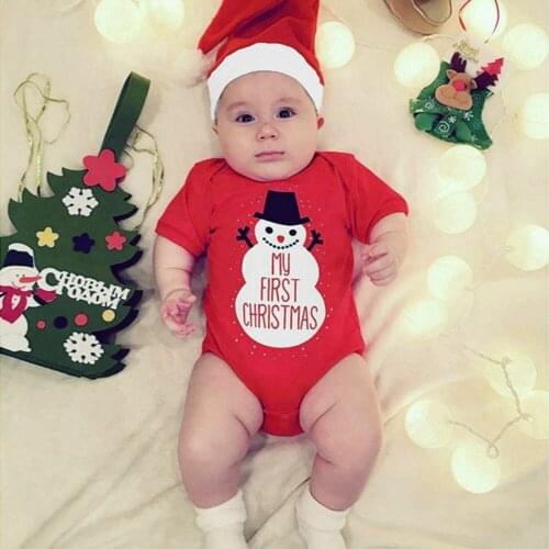0-24M Toddler Kids Baby Boy Girl 2PCS Christmas Toddler Baby Cartoon Snowman Letter Print Romper With Hat Set Outfit TELOTUNY