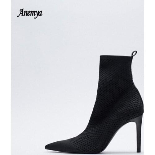 Sexy Sock Boots Women Stretch Slim Ankle Boots For Women High Heels Black Pointed Fashion Shoes Ladies Spring Autumn Boots Woman