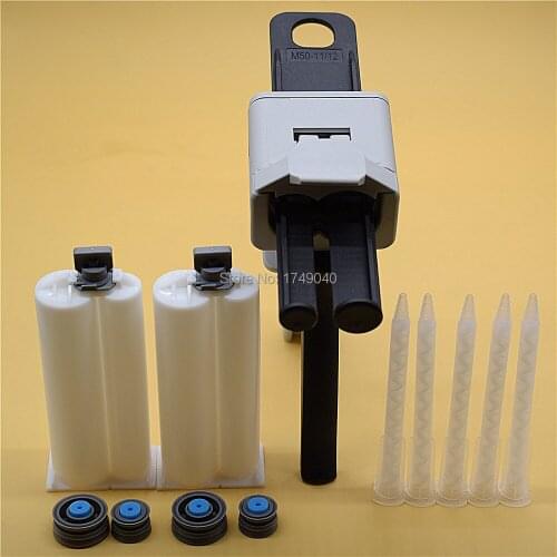Caulk Guns 50ml AB Epoxy Glue Gun Applicator Glue Dispenser with 5pc AB Mixed Tube and 2pcs 50ml 1:2 Empty Dual-Barrel Cartridge