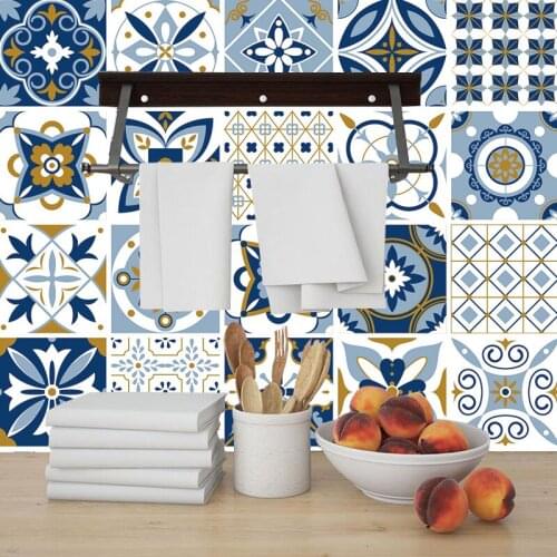 Mediterranean Style Tiles Wall Stickers Kitchen Bathroom Ceramics Wall Decals Tiles Floor Ground Art Mural Customed