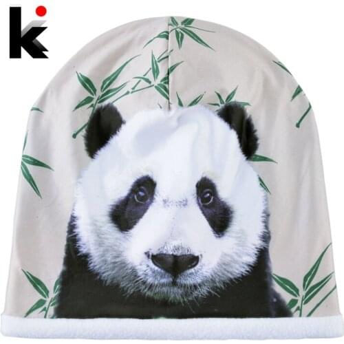 Winter Skullies Beanies Women Cute Panda 3D Printing Hats For Men Fashion Personality Hip Hop Bonnet Caps Unisex Gorros