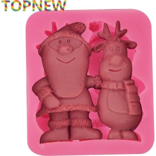 Santa Claus and Elk Silicone Mold Christmas Mold Fondant Cupcake Topper Polymer Clay Candy Soap Wax
