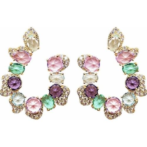SINZRY 2021 trendy costume jewelry top quality cubic zircon colorful bling geometric crystal Korean shiny stud earrings