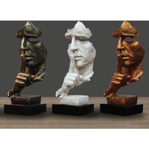 Modern Abstract Sculpture Figurine Silence Is Gold Office Home Decoration Art Resin Decoration Craft Bar Cafe Gifts 8