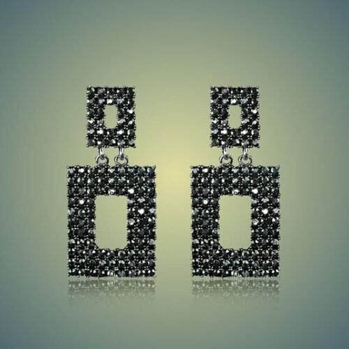 Wedding Jewelry Silver Color Simple Square Black Rhinestone Crystal Earrings Fashion Women Statement Stud Earrings Jewelry