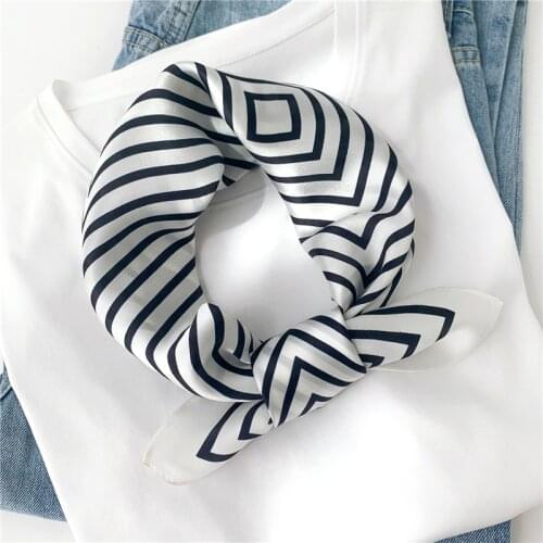 2021 Spring Striped Scarf Foulard Bandana Women Small Neckerchief Real Silk Hair Band Neck Scarves Female Bag Tie New
