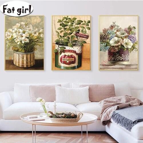 Vintage Flower Diamond Painting European Pastoral Home Decoration Embroidery Mosaic Wall Art Picture Nordic Minimalist Mural