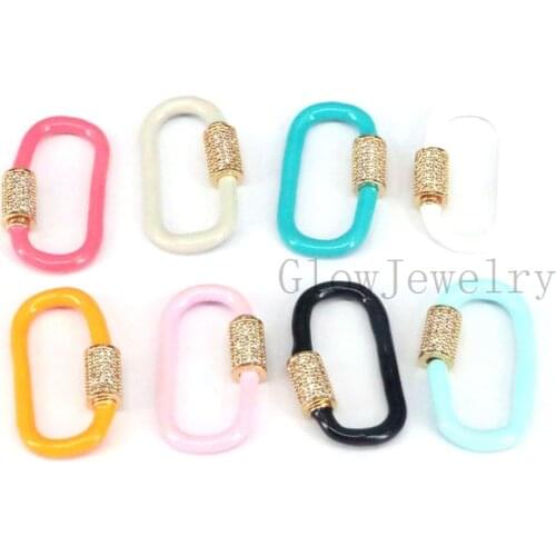 5PCS, High Quality Oval Enamel Paved Zircon Clasp Findings, Polished Enamel CZ Carabiner Screw Lock Hoop Clasps Charms