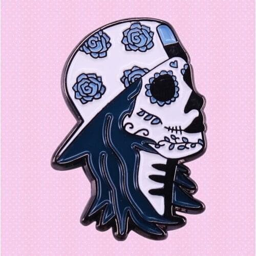 Sugar Skull floral Skeleton hiphop girl enamel pin Day of the Dead Accessories Jewelry brooch