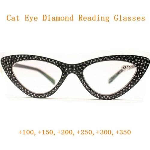 Women Fashion Diamond Cat Eye Reading Glasses Magnifier Europe America Female High Definition Presbyopic Eyeglasses +1.0~+3.5