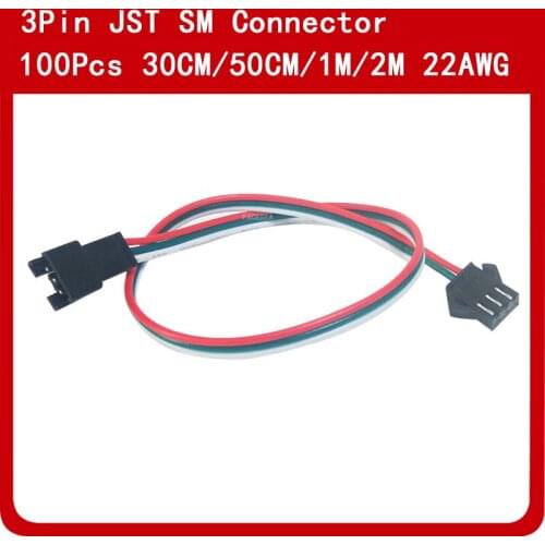 100pcs 3 pin JST SM Connector 30cm 50cm 1m 2m Led Male Female Plug LED Connector Cable Wire For WS2812B WS2811 SK6812 LED Strip