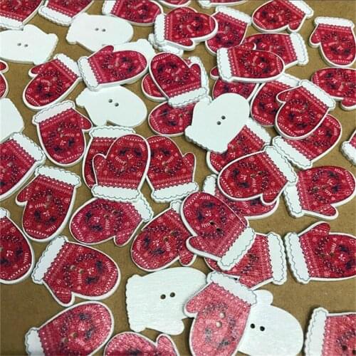 300PCS 2 Hole DIY Wooden Gloves Buttons Wood Chips Craft Christmas Tree Wood Chips Decorations Manual Patch for Home Xmas Party