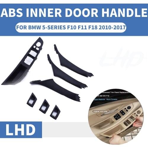 4/7PCS Left Hand Drive LHD For BMW 5 series F10 F11 F18 520 525 Black Car Interior Door Handle Inner Panel Pull Trim Cover 10-17