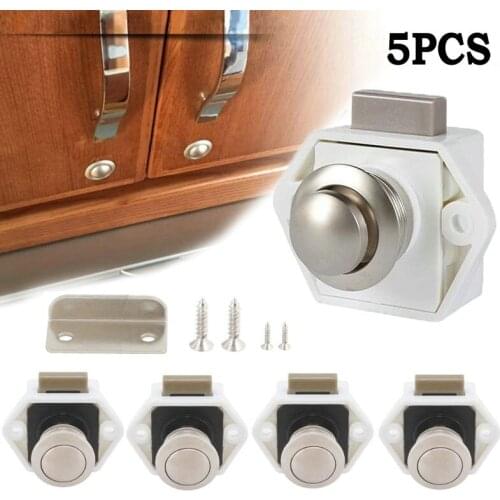 5X Push Button Catch Lock Latch Knob Drawer Cupboard Door Cabinet Campervan with Handle and Locking Function Easy To Install