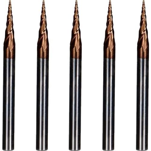 5pcs/lot R0.25*D4*15*50L*2F HRC55 Tungsten solid carbide Coated Tapered Taper Ball Nose End Mill cone mill cnc milling cutter
