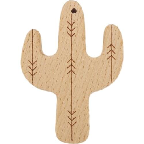 Chenkai 50pcs Wooden Cactus Teether Nature Baby Rattle Grasping Fidget Toy DIY Organic Eco-friendly Wood Gift Accessories