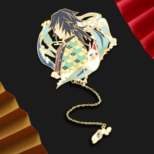 Anime Demon Slayer Kimetsu no Yaiba Tomioka Giyuu Kamado Tanjirou Metal Bookmarks Classical Souvenir Hollow Out Tassels Pendant