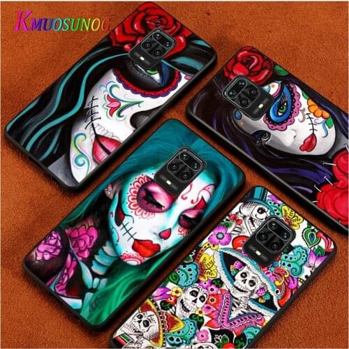 Catrinas and skull For Xiaomi Redmi Note10 10S 9T 9S 9 8T 8 7 6 5A 5 4 4X Prime Pro Max Black Phone Case