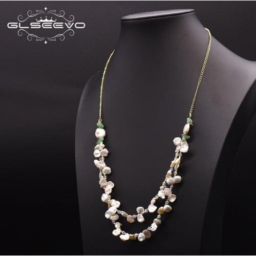 GLSEEVO Original Design Double Layer Necklace For Women Natural Fresh Water Baroque Pearl Jewelry Collier Femme 2019 GN0173