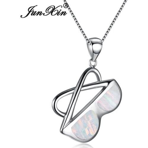 JUNXIN New Fashion Silver Color Sunglasses Pendants Unique Design Blue/White Fire Opal Necklace For Women Gifts